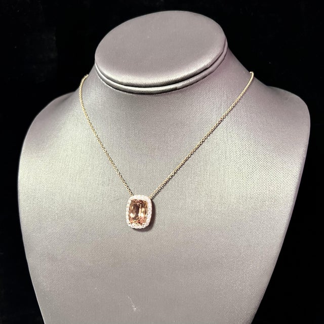 Diamond Morganite Pendant Necklace 14k Gold 7.35 TCW Certified For Sale In New York - Image 6 of 12
