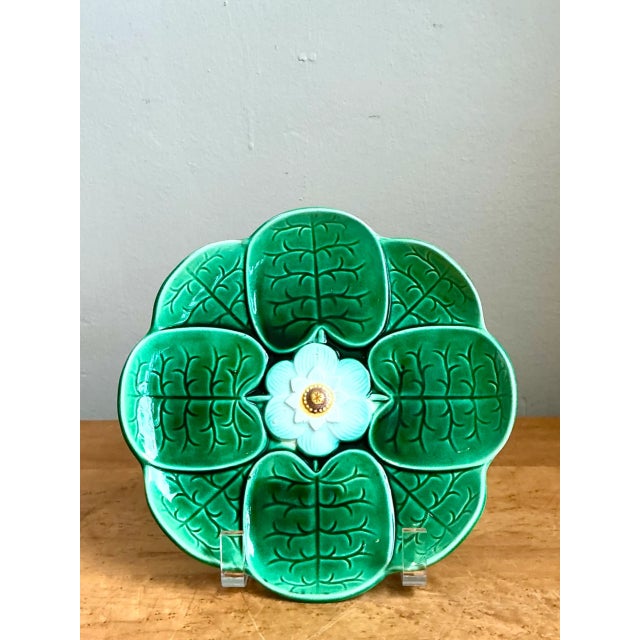 Victorian Vintage Majolica Lily Pad Plate For Sale - Image 3 of 12