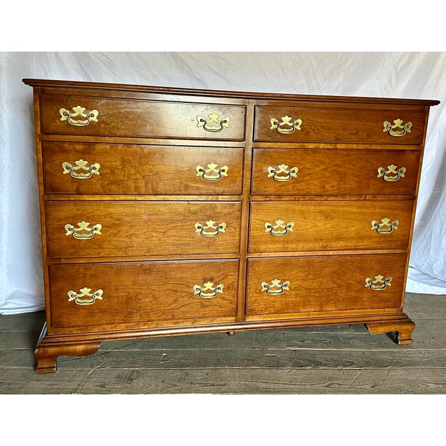 1990s Stickley Solid Cherry Double Dresser With Brass Hardware For Sale - Image 12 of 12