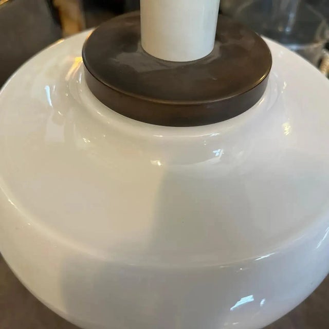 White 1970s Mid-Century Modern White Opaline Glass and Brass Italian Table Lamp For Sale - Image 8 of 13