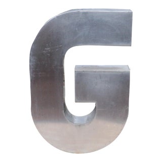 Antique Industrial Stainless Steel Metal Letter "G" For Sale