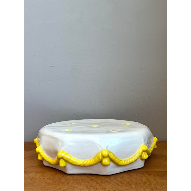 White Vintage Glazed Ceramic Tufted Cushion For Sale - Image 8 of 12