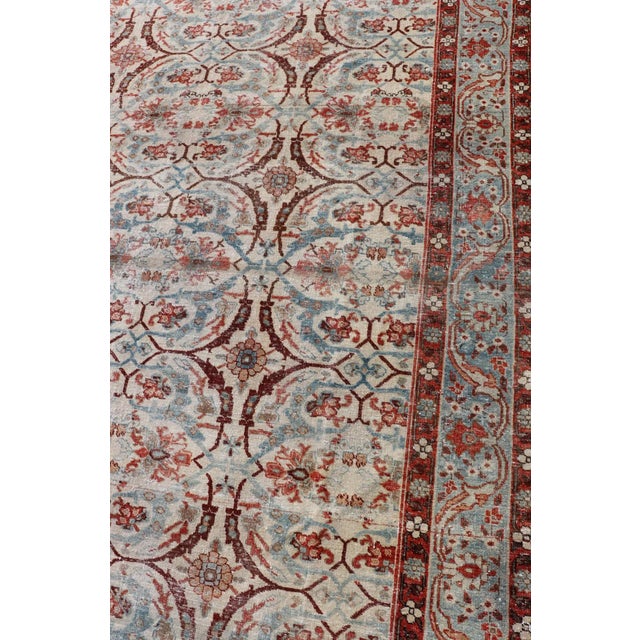 Antique Persian Tabriz Floral Circular Design in Ivory, Lt. Blue, Red, Brown 7'3 X 11'3 For Sale - Image 15 of 18