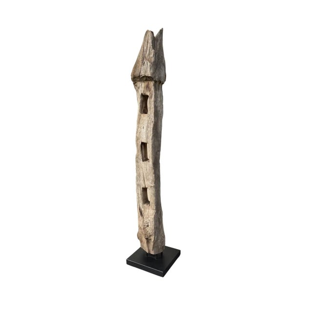 Antique Teak Fence Column From Java, Mounted on Metal Stand c.1900 For Sale - Image 4 of 10