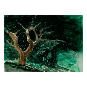 Vintage Dark Mysterious Forest Watercolor Painting
