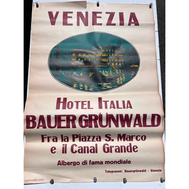 1940s Advertising Poster for the Hotel Italia Bauer Grünwald in Venice, 1948 For Sale - Image 5 of 5
