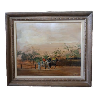 Circa 1967 Charles Apt Thoroughbred Paddock Oil Painting—Gallery Framed For Sale