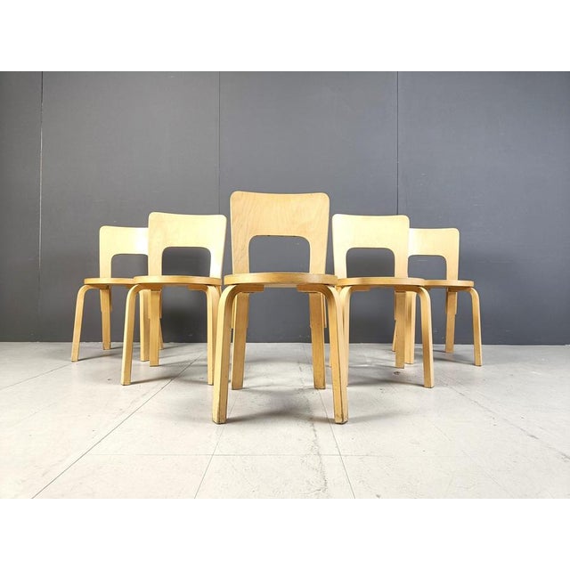 Wood Model 66 Dining Chairs attributed to Alvar Aalto for Artek, 1960s, Set of 5 For Sale - Image 7 of 17