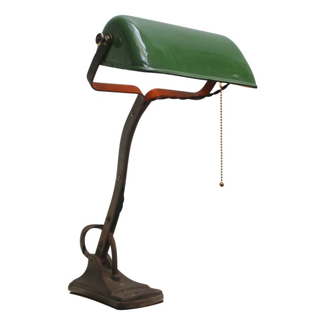 Vintage Industrial Desk Light in Green Enamel For Sale