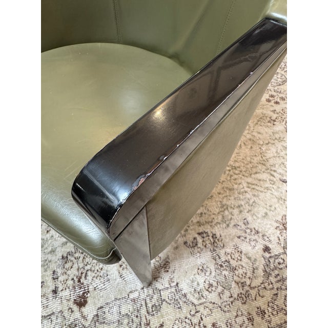 Olive Poltrona Frau Leather Arm Chairs, Set of Four For Sale - Image 8 of 12