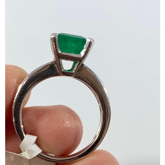 3.5 Carat Emerald Cut Emerald and 0.5 Carat Diamond Ring 14 Karat White Gold For Sale - Image 9 of 18
