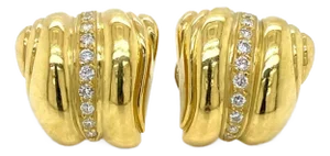 Kieselstein Cord Diamond 18k Yellow Gold Shell Design Post Clip Earrings, 2 Pieces