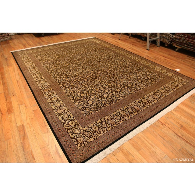 Beautiful Fine Allover Floral Design Luxurious Room Size Vintage Persian Silk Qum Rug, country of origin: Persian Rugs,...