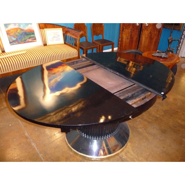 1940s 1940s Art Deco Oval Black Lacquer Hall/Foyer Table -Expands to Racetrack For Sale - Image 5 of 11