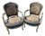 Antique French Louis XV Style Needlepoint Arm Chairs Pastoral Scene Tap Pair For Sale