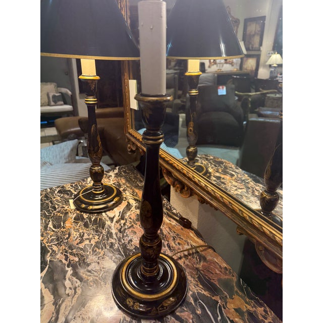 Pair of Chinoiserie Candlestick Lamps For Sale In Los Angeles - Image 6 of 10