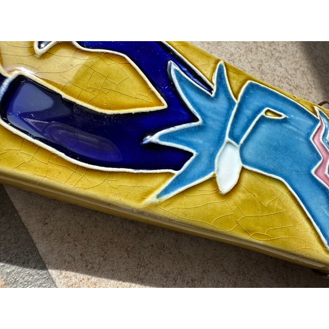 Ceramic Signed Harlequin Relief Tile in Ceramic with Metal Hook, Italy, 1950s For Sale - Image 7 of 11