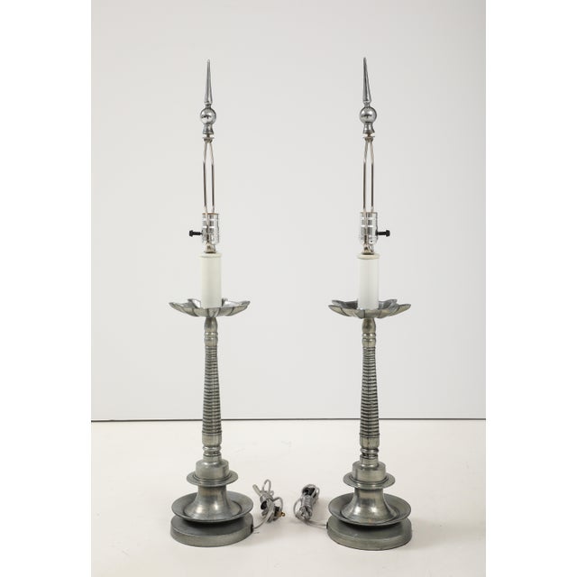 1990s 1960's Aluminum French Table Lamps - A Pair For Sale - Image 5 of 10