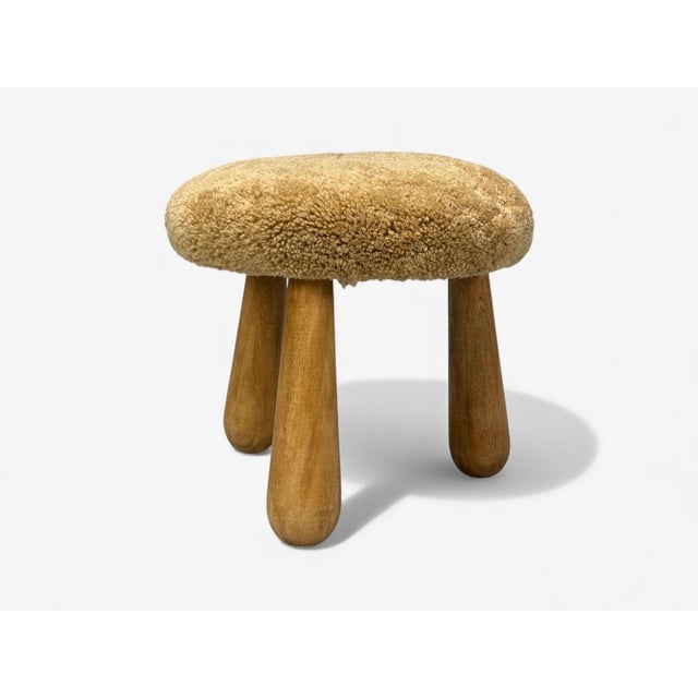Brown Danish Modern Style, Honey Sheepskin, Maple, Shearling Footstools, Usa, 21st C. For Sale - Image 8 of 10