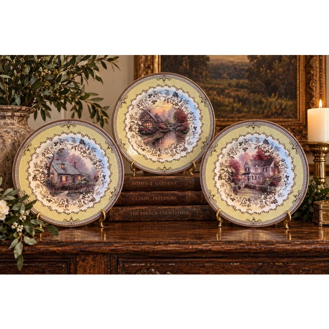 Avocado 2005 Spode Thomas Kinkade “Cottage”, Dinner Plates, 11” – Set of 3 For Sale - Image 8 of 10