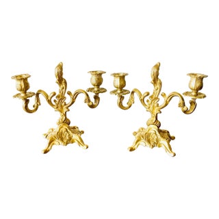2pc Vintage Golden Candelabra Set Candle Holders For Sale