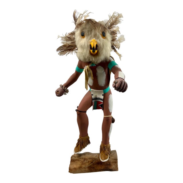 Hopi Owl Kachina Native American Carved Wood Figure, Signed, Late 20th Century 1990's For Sale
