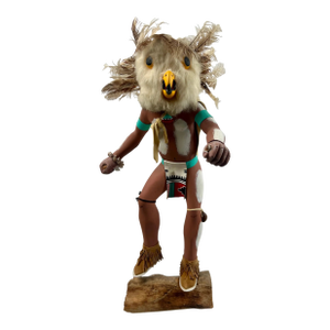 Hopi Owl Kachina Native American Carved Wood Figure, Signed, Late 20th Century 1990's