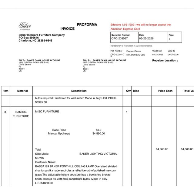Transitional The Bill Sofield Baker Fonthill Ceiling Lamp - Original Baker Documentation Available For Sale - Image 3 of 7