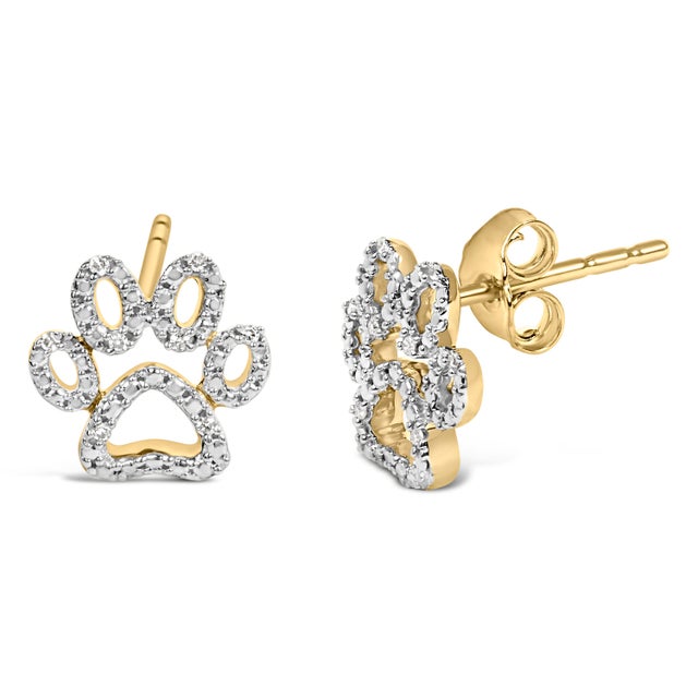 Contemporary Gold Vermeil Diamond Accent Pet Paw Earrings, Pair For Sale - Image 3 of 4