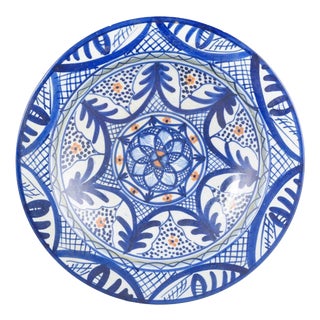 Italian Studio Pottery Faience Dish with Geometric and Floral Pattern, 1960s For Sale