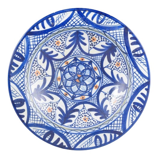 Italian Studio Pottery Faience Dish with Geometric and Floral Pattern, 1960s For Sale