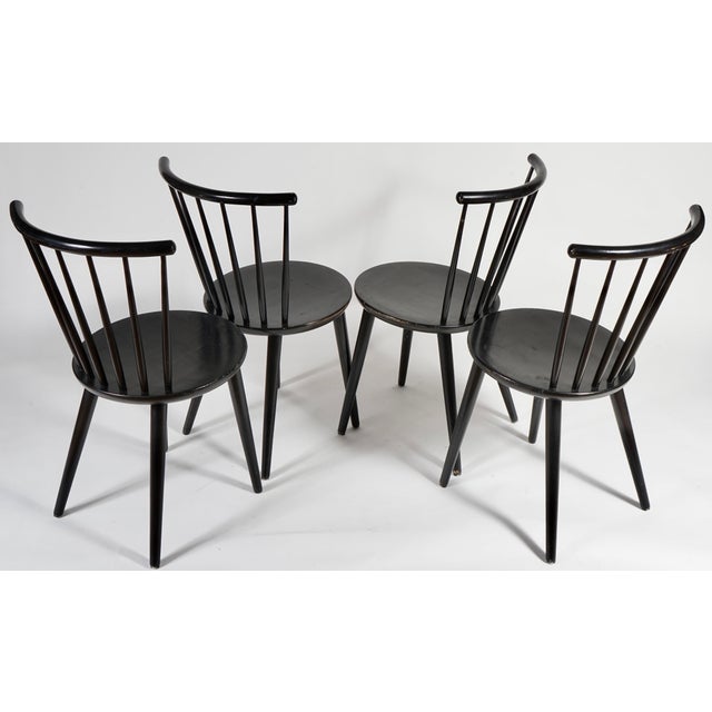 Spindle Back Dining Chairs in the Style of Ilmari Tapiovaara, 1960s, Set of 4. Perfect for a small dining table.