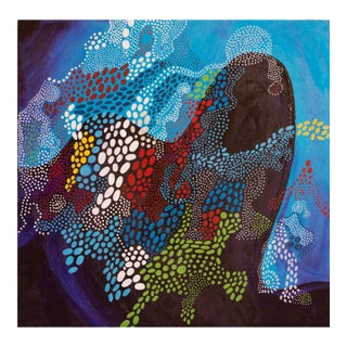 The Turtle — Abstract Expressionist Painting, Oil Markers and Acrylics on Canvas, 18 × 18 In For Sale