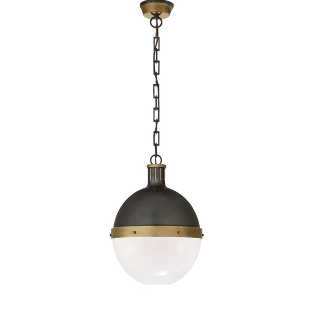 Large Hicks Pendant Light in Bronze and Glass from Thomas Obrien For Sale