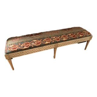 Early 20th Century Turkish Kilim Bench With Ikat Wool Topping Excellent Condition For Sale