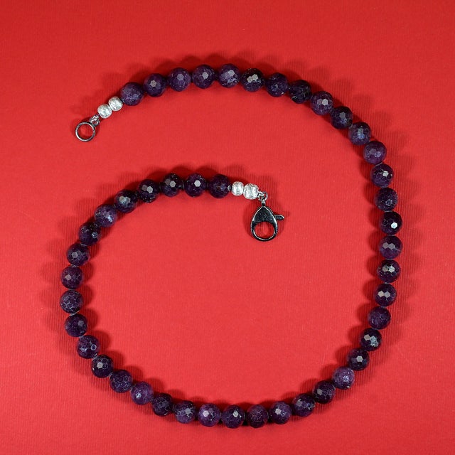 Ajd 17 Inch Sparkling Natural Ruby Purple Faceted 9mm Necklace July Birthstone For Sale In Raleigh - Image 6 of 6