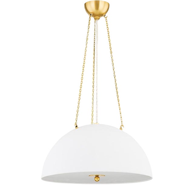 Hudson Valley Lighting Mark D. Sikes Chiswick 3-Light Pendant, Aged Brass/White Plaster For Sale