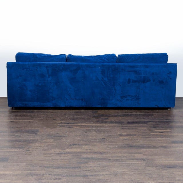 2010s Crate & Barrel 3-Seat Blue Velvet Sofa For Sale - Image 5 of 8