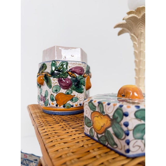 Handcrafted Italian Majolica Ceramic Jar with Fruit Relief Decoration, 30s, 1930s For Sale - Image 6 of 18