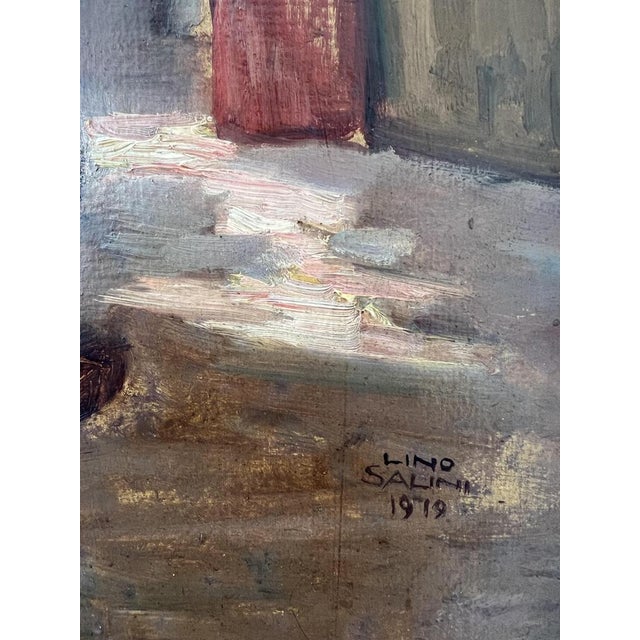 Modern Lino Umberto Salini, Personnage lisant le Journal, 1919, Oil on Cardboard, Framed For Sale - Image 3 of 14