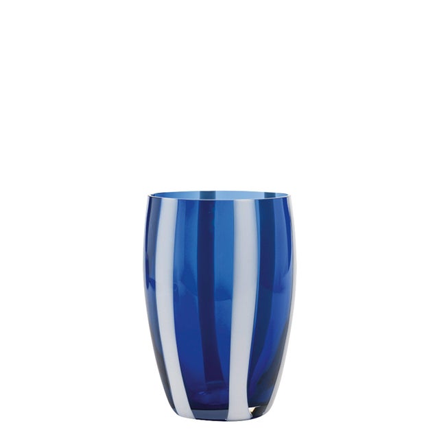 Elegant tumblers characterized by white glass paste bands applied to bright colors making them similar but always unique....