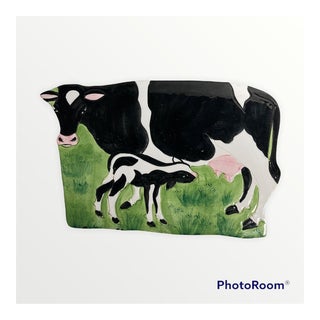 Vintage Ceramiche Leonardo #7469 Cow Trivet Wall Plaque Hot Plate Made in Italy For Sale