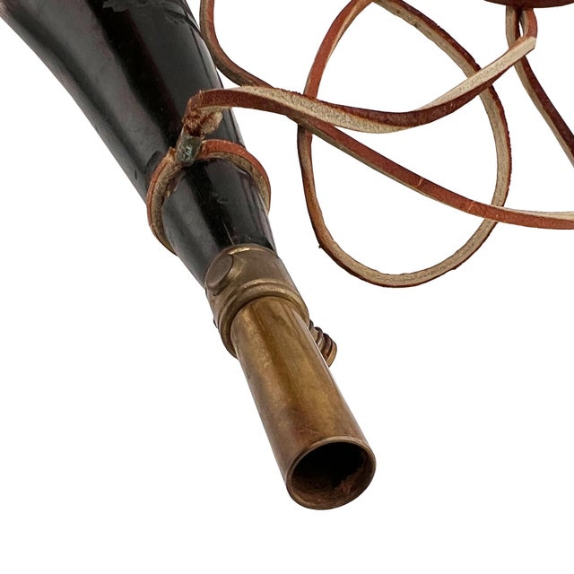 19th Century Powder Horn Flask With Brass Fittings and Leather Strap For Sale In Oklahoma City - Image 6 of 7