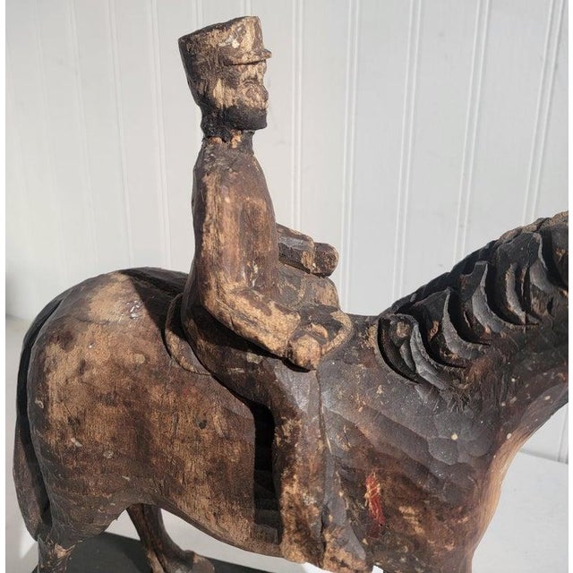 Colonial Era Hand Carved Wooden Horse and Rider For Sale - Image 4 of 7