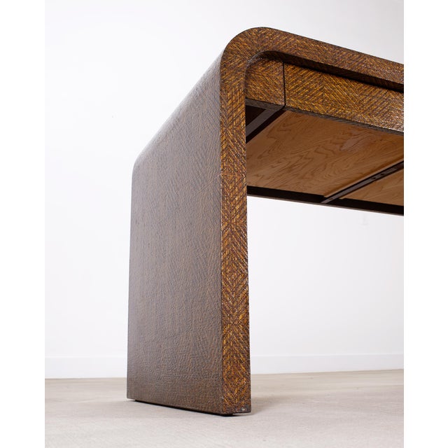 Karl Springer-Style Organic Modern Grasscloth Waterfall Desk For Sale - Image 12 of 18