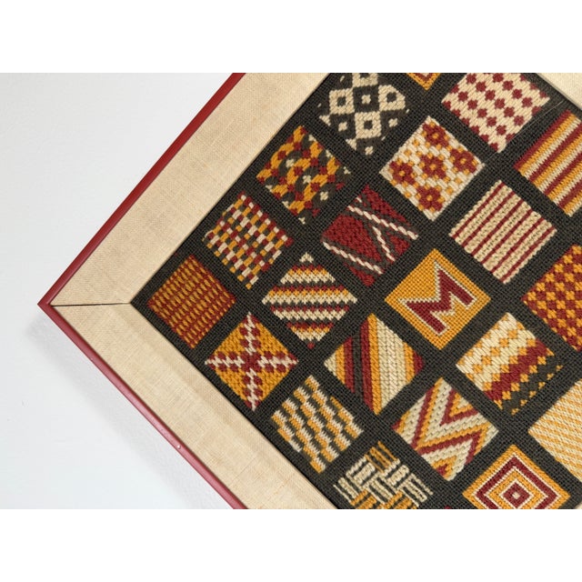 1970s Vintage Geometric Hand Embroidered Needlepoint Textile Wall Art, Framed For Sale - Image 11 of 12