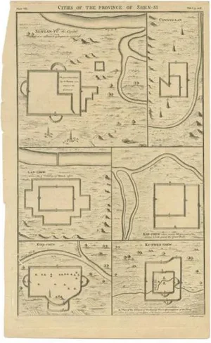Antique Map of the Cities of the Province of Shen-Si by Basire, 1738