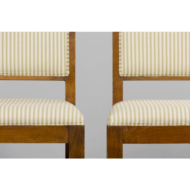 French Art Deco Maple Accent Side Chairs With Sage Green Stripe – A Pair For Sale In New York - Image 6 of 17
