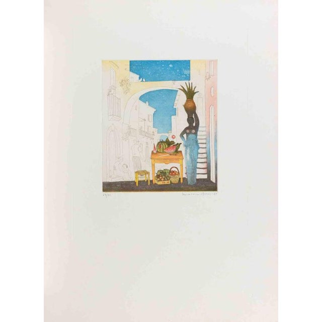 Normanno Soscia, Vase Carrier and Fruits, Etching, 1980 For Sale - Image 3 of 3