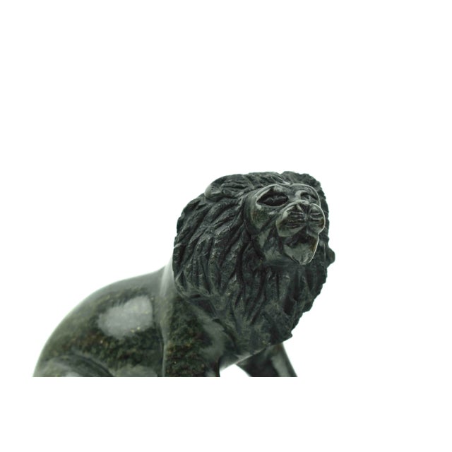 Mid 20th Century Mid 20th Century Handcrafted Solid Stone Sitting Lion Figurine on Base For Sale - Image 5 of 9